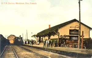 Hand tinted view of the Markham Village Train Station