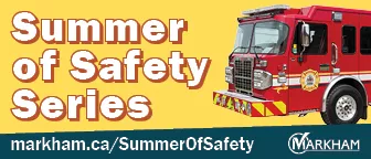 image of a fire truck, the word "Summer of safety series" and the link to this page