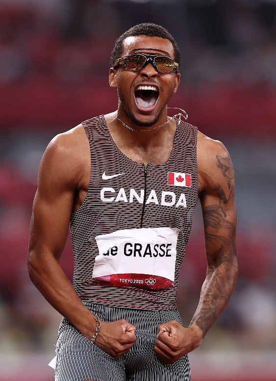 Andre De Grasse right after the 100 metre race