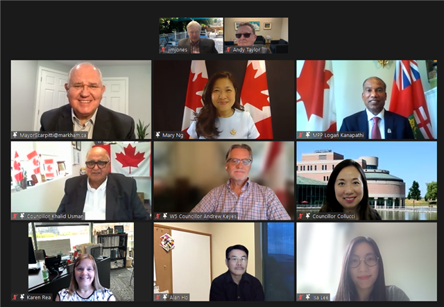 Markham Mayor Frank Scarpitti and other public figures on Zoom